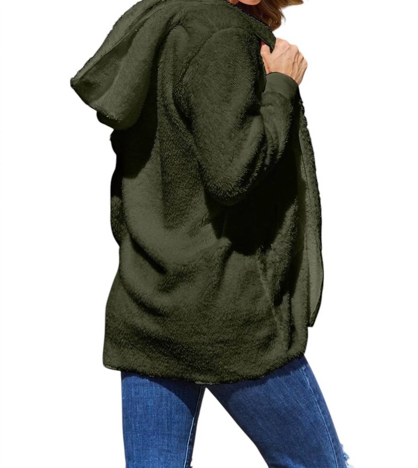 Double Take - Full Size Teddy Hooded Jacket with Pockets