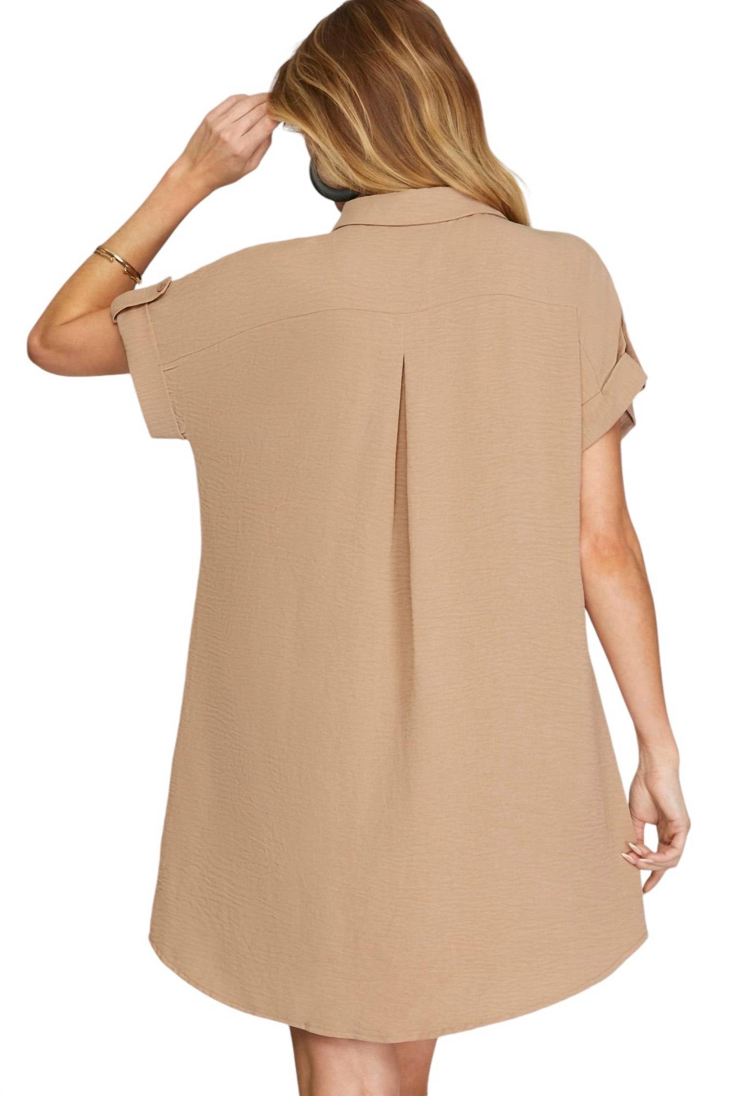 She + Sky - Drop Shoulder Button Up Shirt Dress