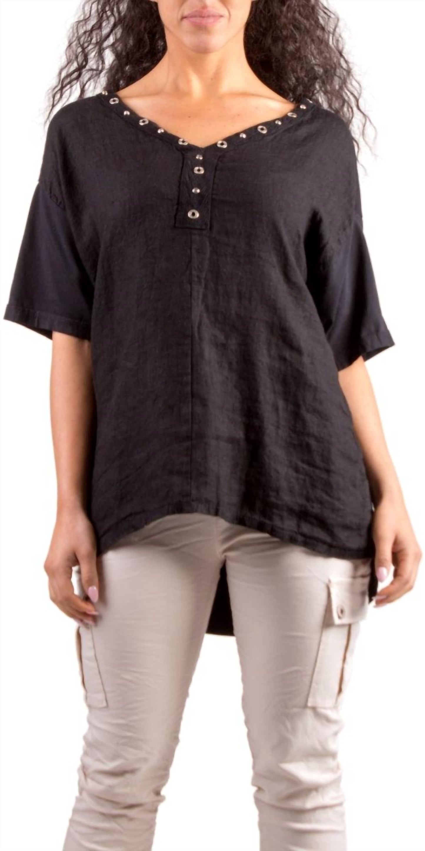 Gigi Moda - Aldina Linen V-neck Top