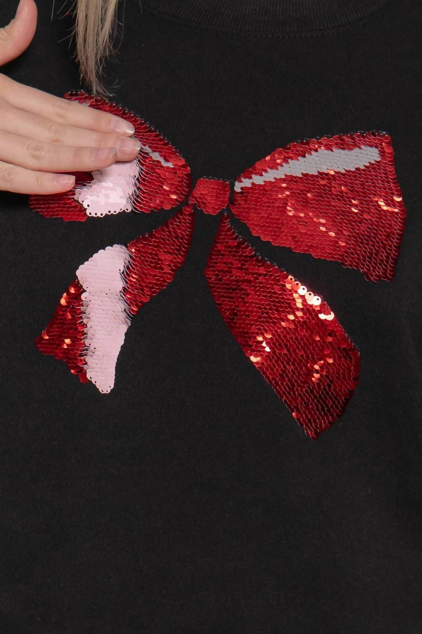 Active Usa - Sequin Bow Fleece Sweatshirt