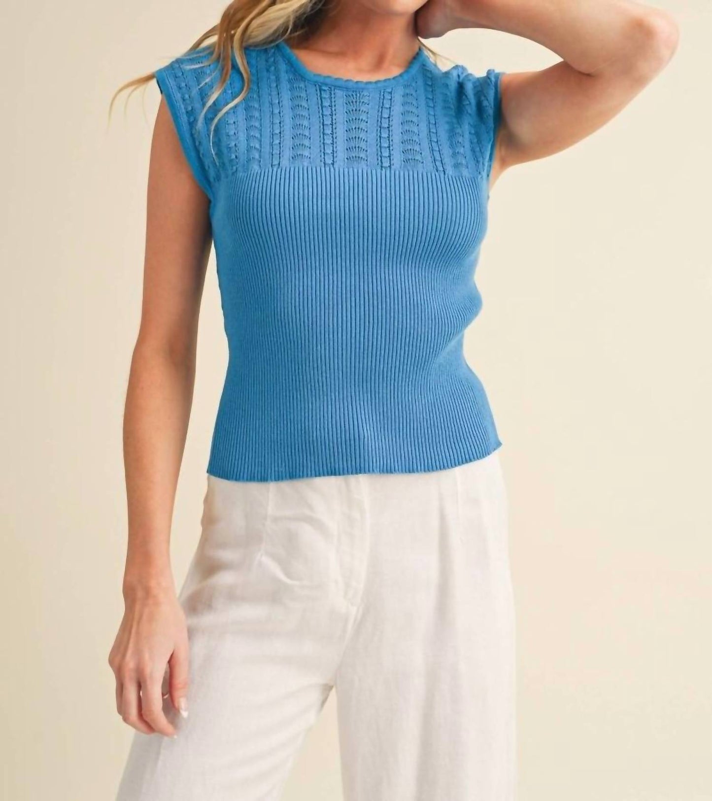 Aemi + Co - Women's Tara Openwork Cap Sleeve Knit Top