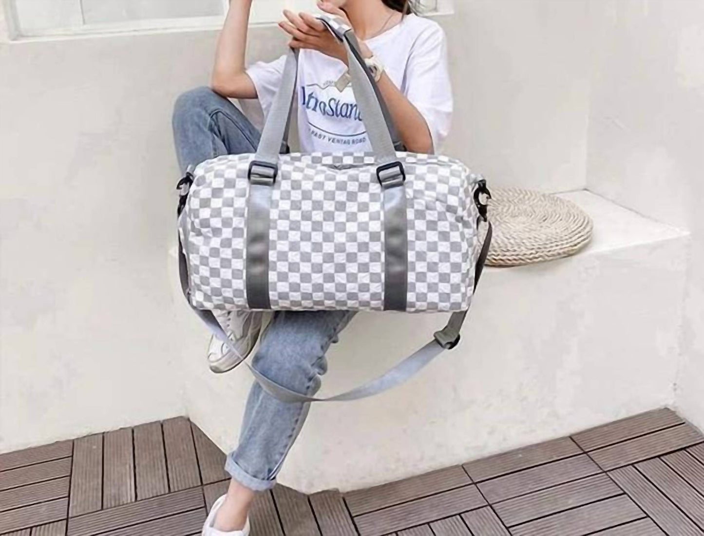 Beauty Stash - Textured Checkered Travel Duffel Weekender