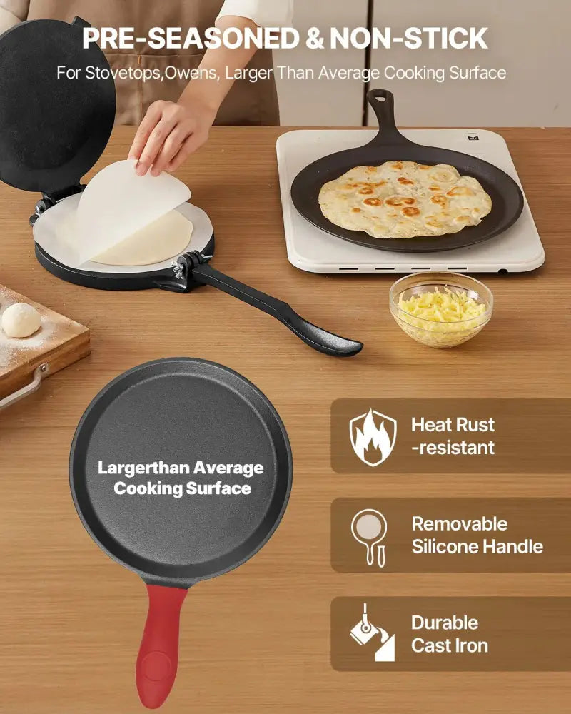 8 Inch Pre Seasoned Cast Iron Tortilla Press and Roti Maker