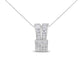 14K White Gold 1 5/8 cttw Princess and Baguette Cut Diamond Heart Ribbon Pendant Necklace (G-H, VS1-VS2)