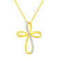 10K Yellow Gold Plated .925 Sterling Silver Diamond Accent Cross Ribbon 18" Pendant Necklace (I-J Color, I2-I3 Clarity)