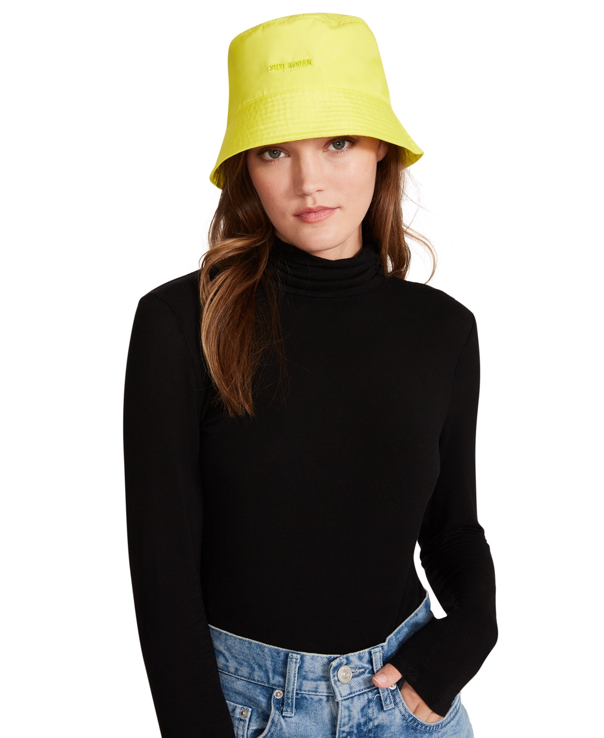 Steve Madden Women's Solid Satin Lined Nylon Bucket Hat Yellow Size Regular
