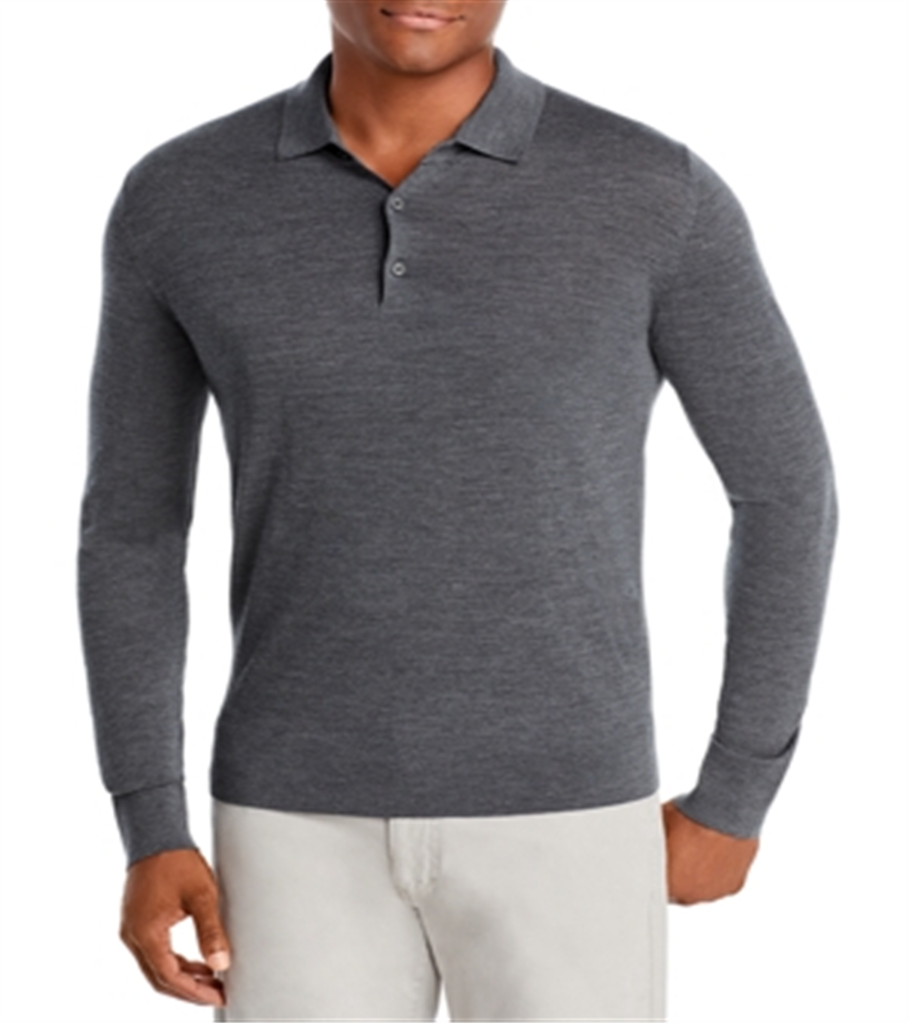 The Men's Store at Bloomingdale's Long-Sleeve Knit Classic Fit Polo Shirt Gray Size XXL
