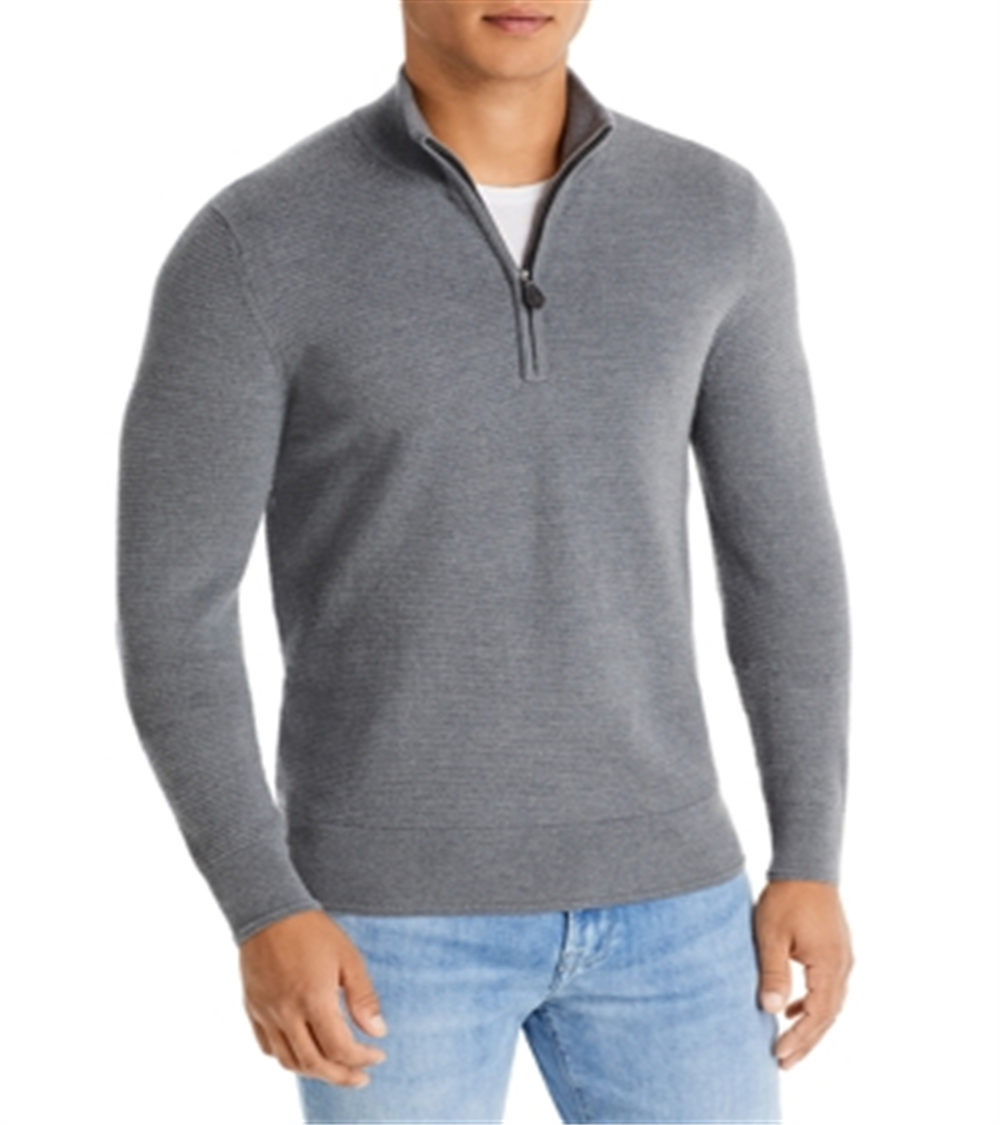 The Men's Store at Bloomingdale's Waffled Merino Wool Half Zip Sweater Gray Size XXL