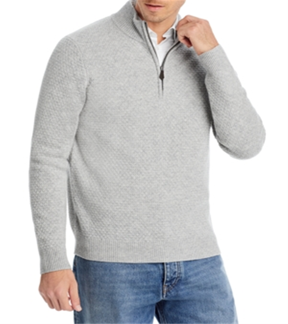 The Men's Store at Bloomingdale's Jacquard Quarter Zip Sweater Gray Size XXL