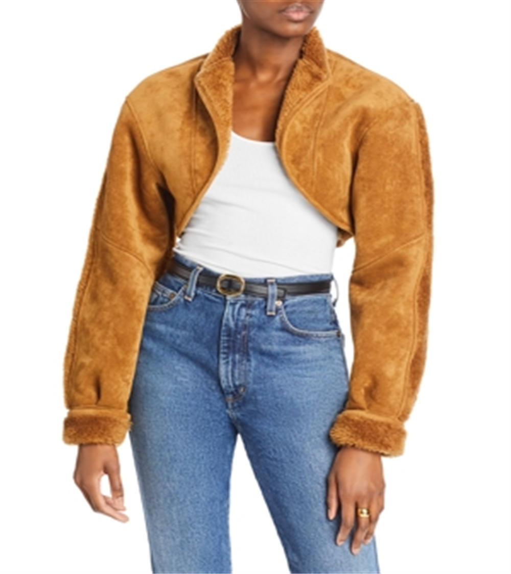 Lvir Mustang Faux Suede Cropped Jacket Beige Size XS