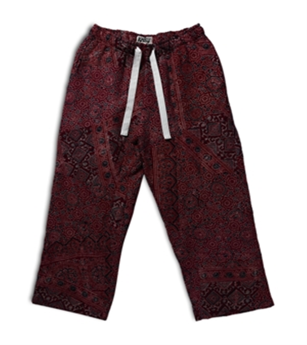 Karu Research Vintage Kantha Cotton Regular Fit Drawstring Pants Blue Size 32 REG