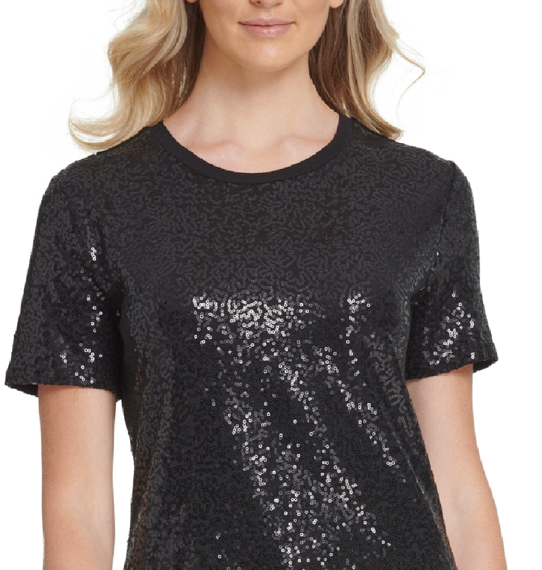 DKNY Women's Sequined Jersey T-Shirt Black Size Large