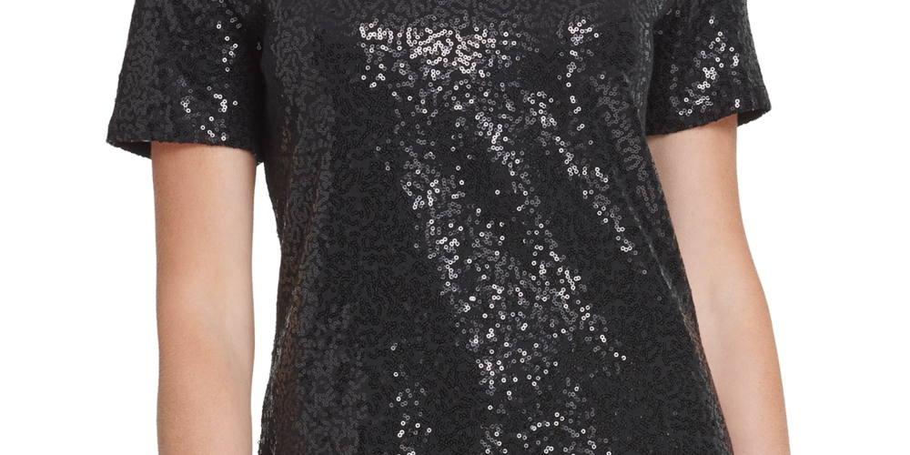 DKNY Women's Sequined Jersey T-Shirt Black Size Large