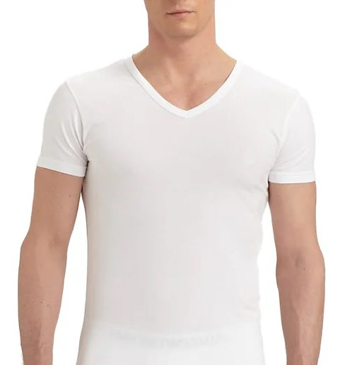 Emporio Armani Men's Stretch Cotton V Neck T-Shirt White Size L