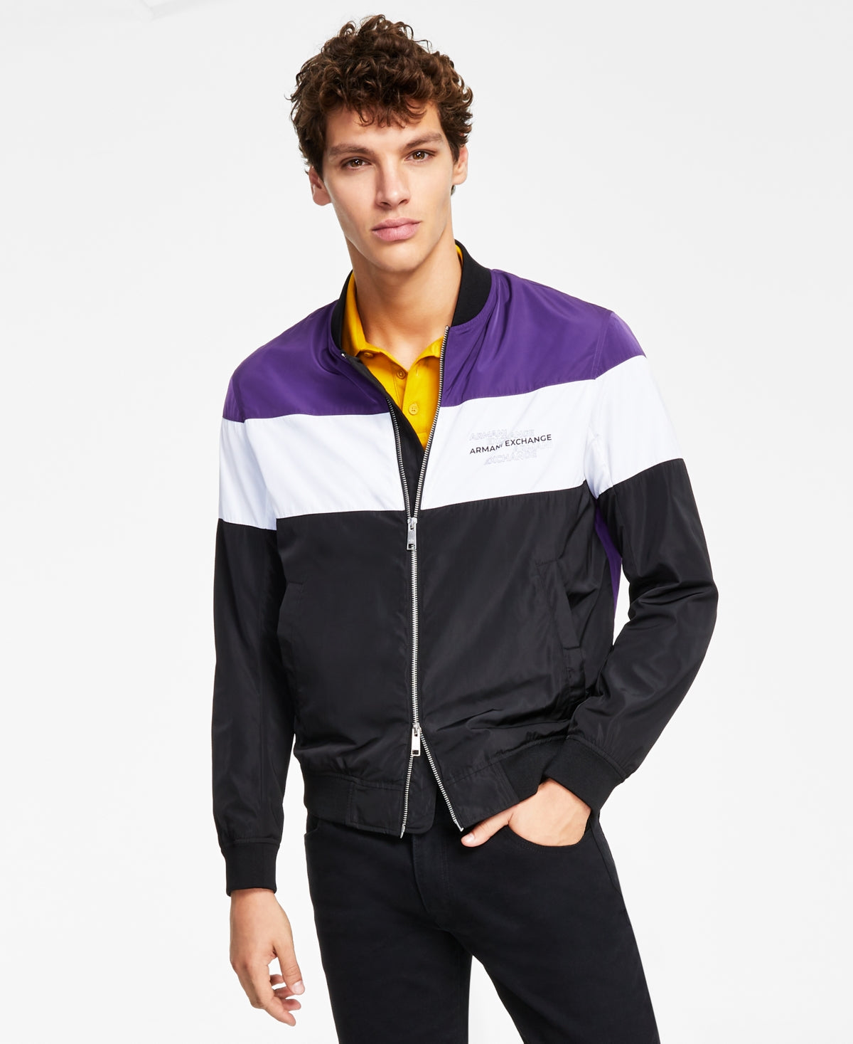 A|X Armani Exchange Men's Colorblock Bomber Jacket Black Size Large