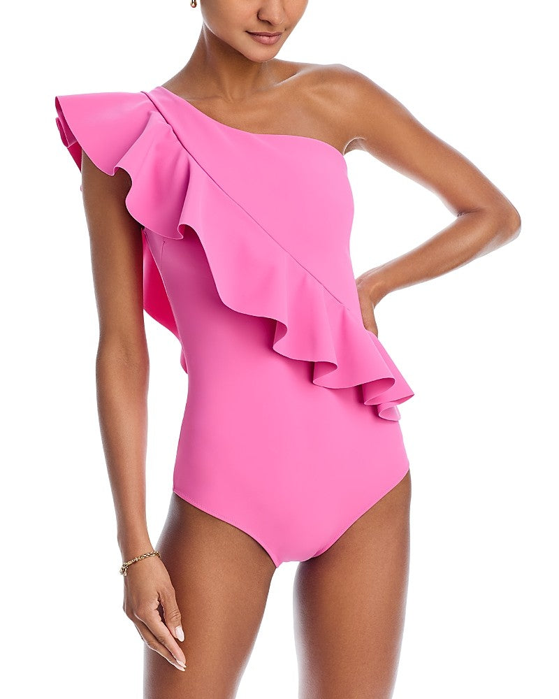 Chiara Boni La Petite Robe Ruffled Asymmetric One Piece Swimsuit