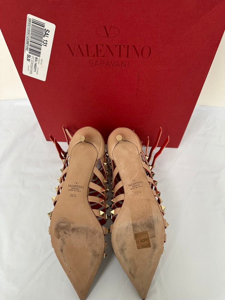 Valentino Garavani Women's Rockstud Alcove Strappy High Heel Booties Pink Size 8.5