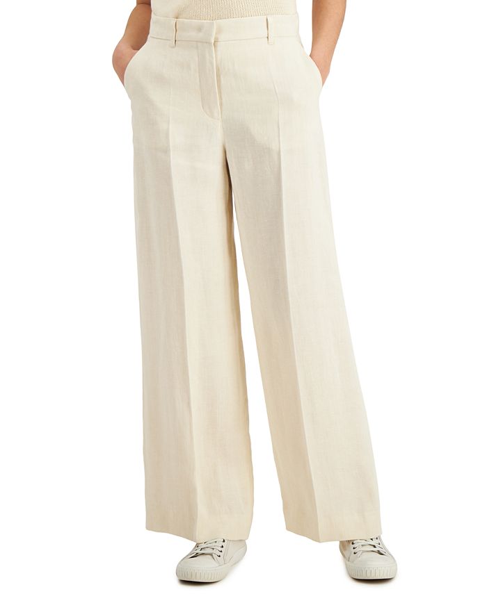 Weekend Max Mara Women's Andreis Linen Wide Leg Pants Brown Size 14