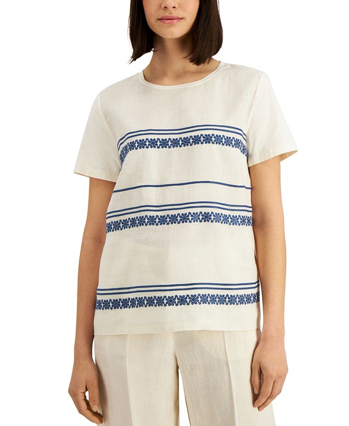 Weekend Max Mara Women's Parsec Embroidered Jersey Top Brown Size Large