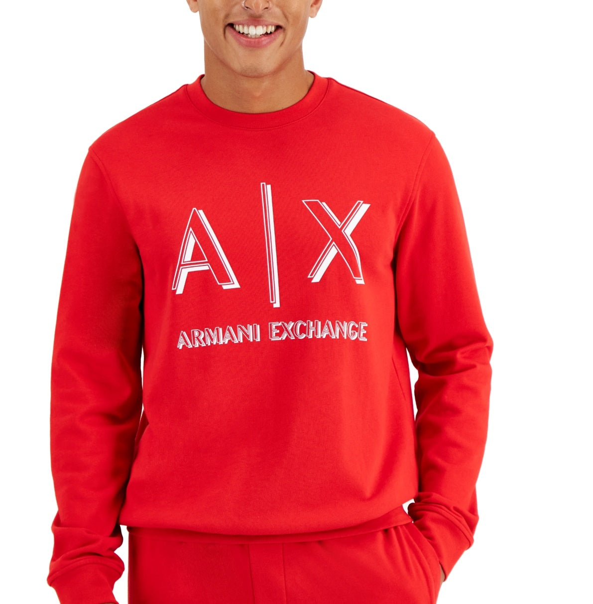 AX Armani Exchange Men's Regular Fit Icon Logo Print Fleece Sweatshirt Red Size X-Large