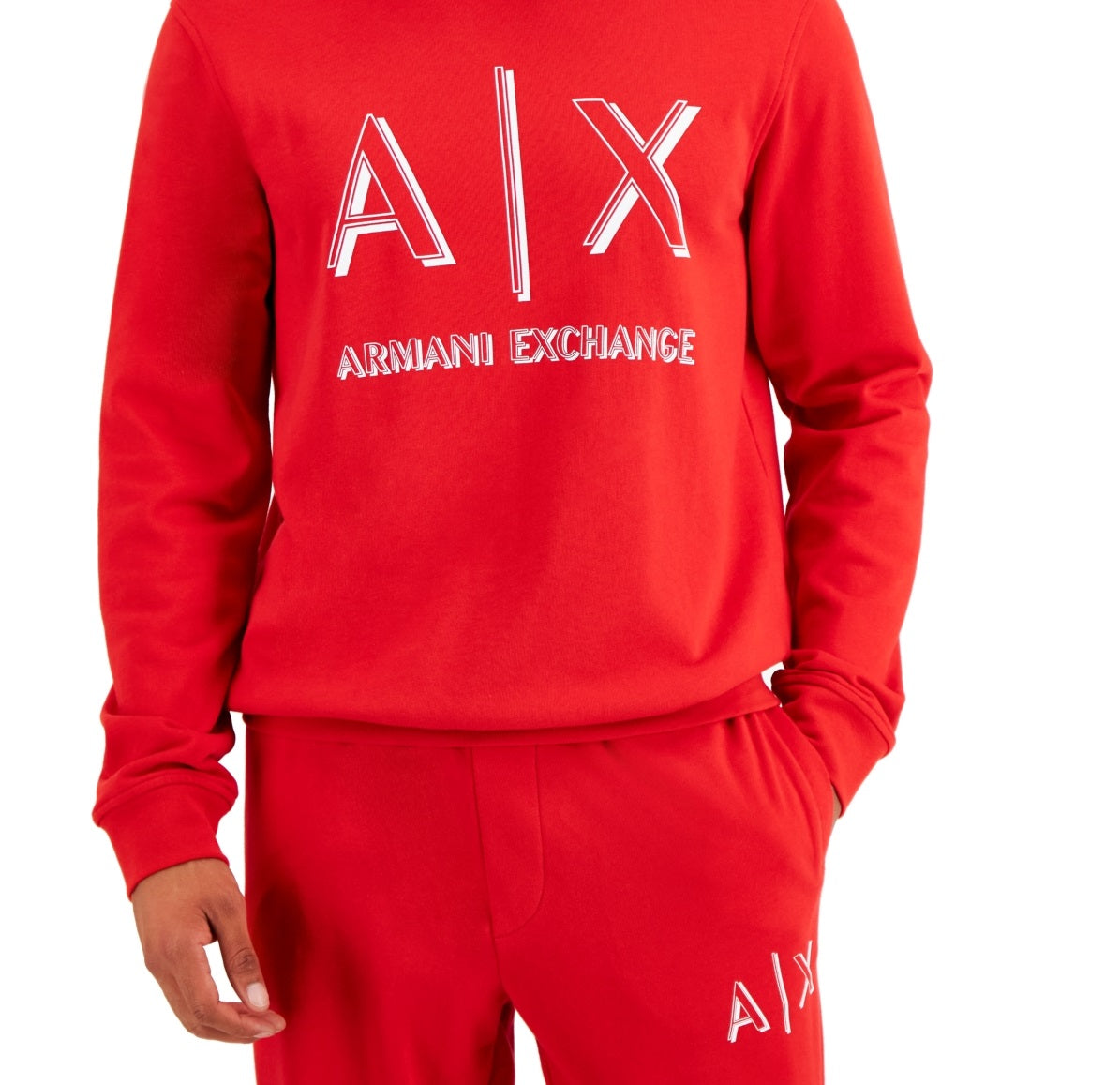AX Armani Exchange Men's Regular Fit Icon Logo Print Fleece Sweatshirt Red Size X-Large