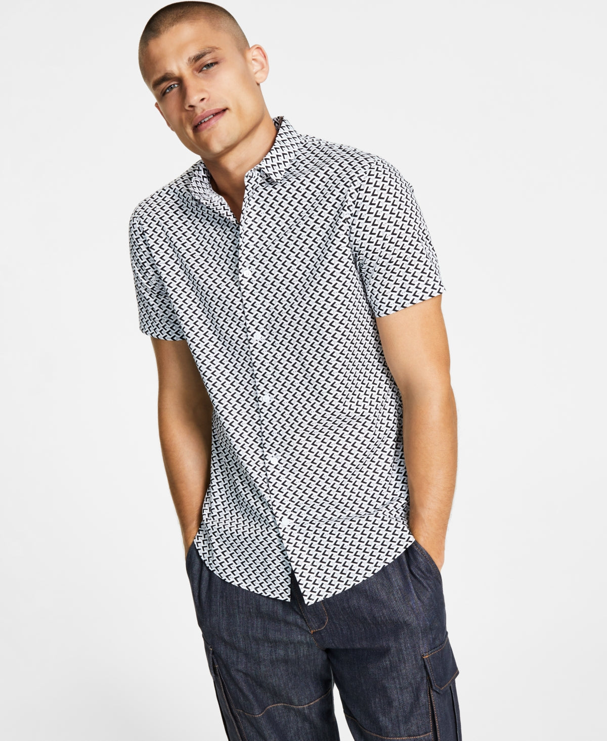 A|X Armani Exchange Men's Micro Print Dress Shirt Black Size X-Large