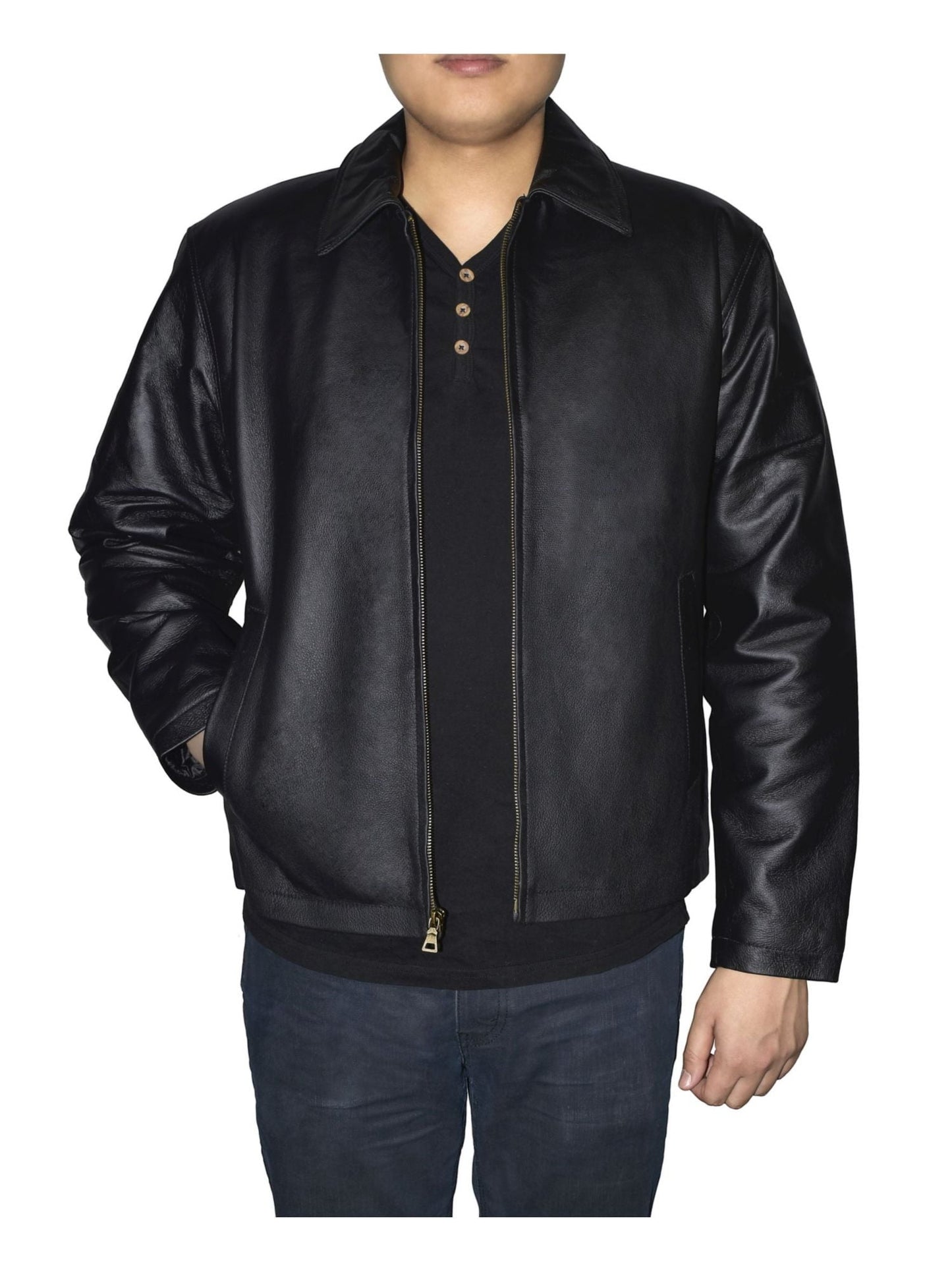 Nike Men's Retro Leather Jacket Black Size Medium