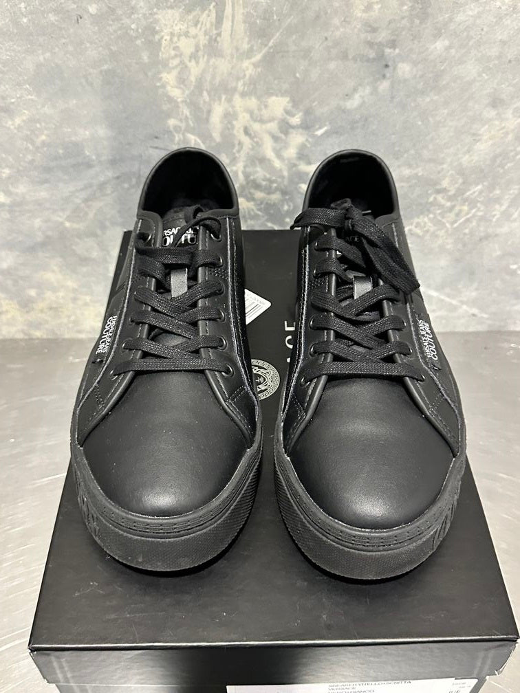Versace Men's Jeans Couture Vitello + Scritta Sneakers Black Size 12