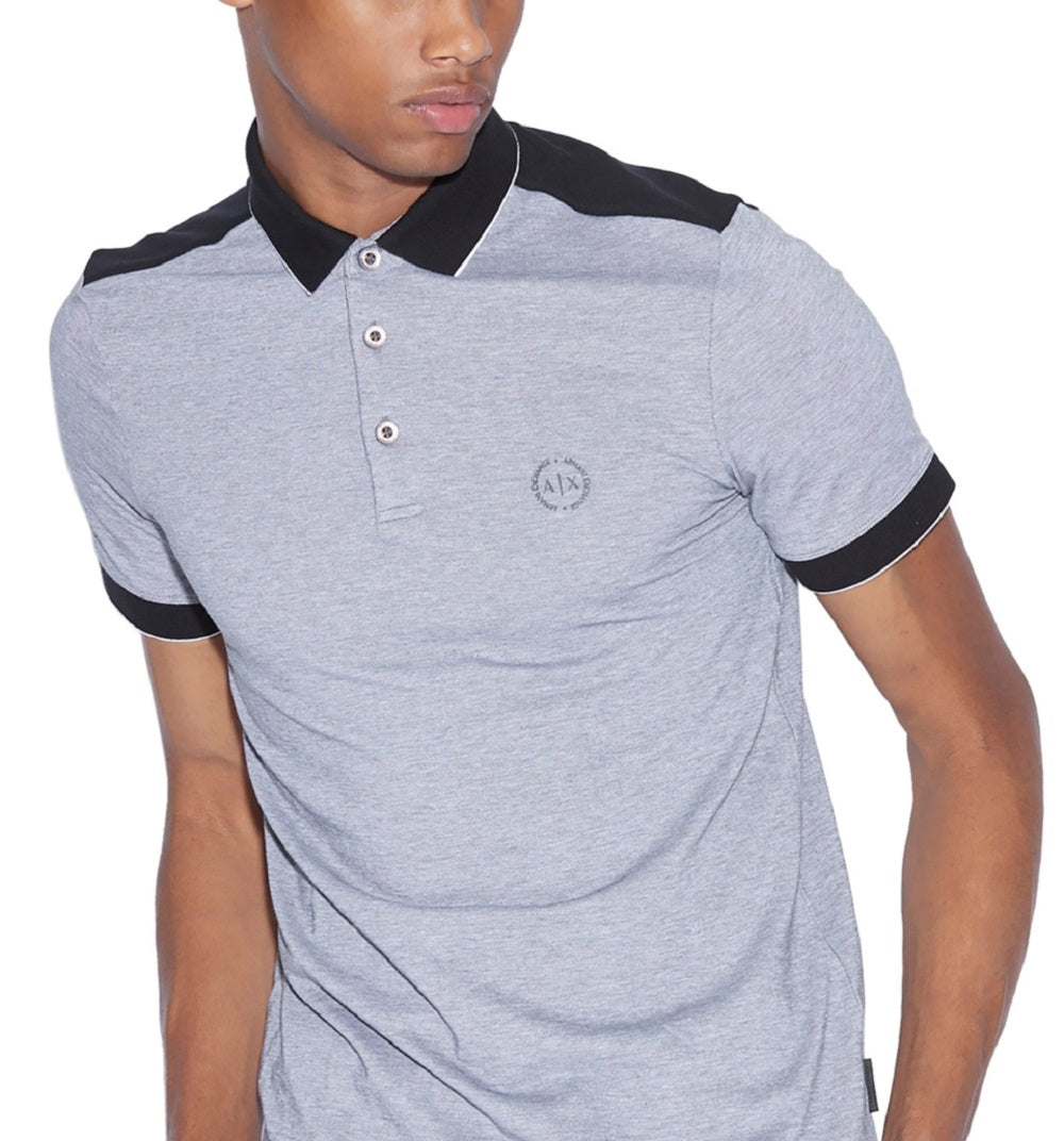 A|X Armani Exchange Men's Heathered Piqué Polo T-Shirt Black Size X-Large