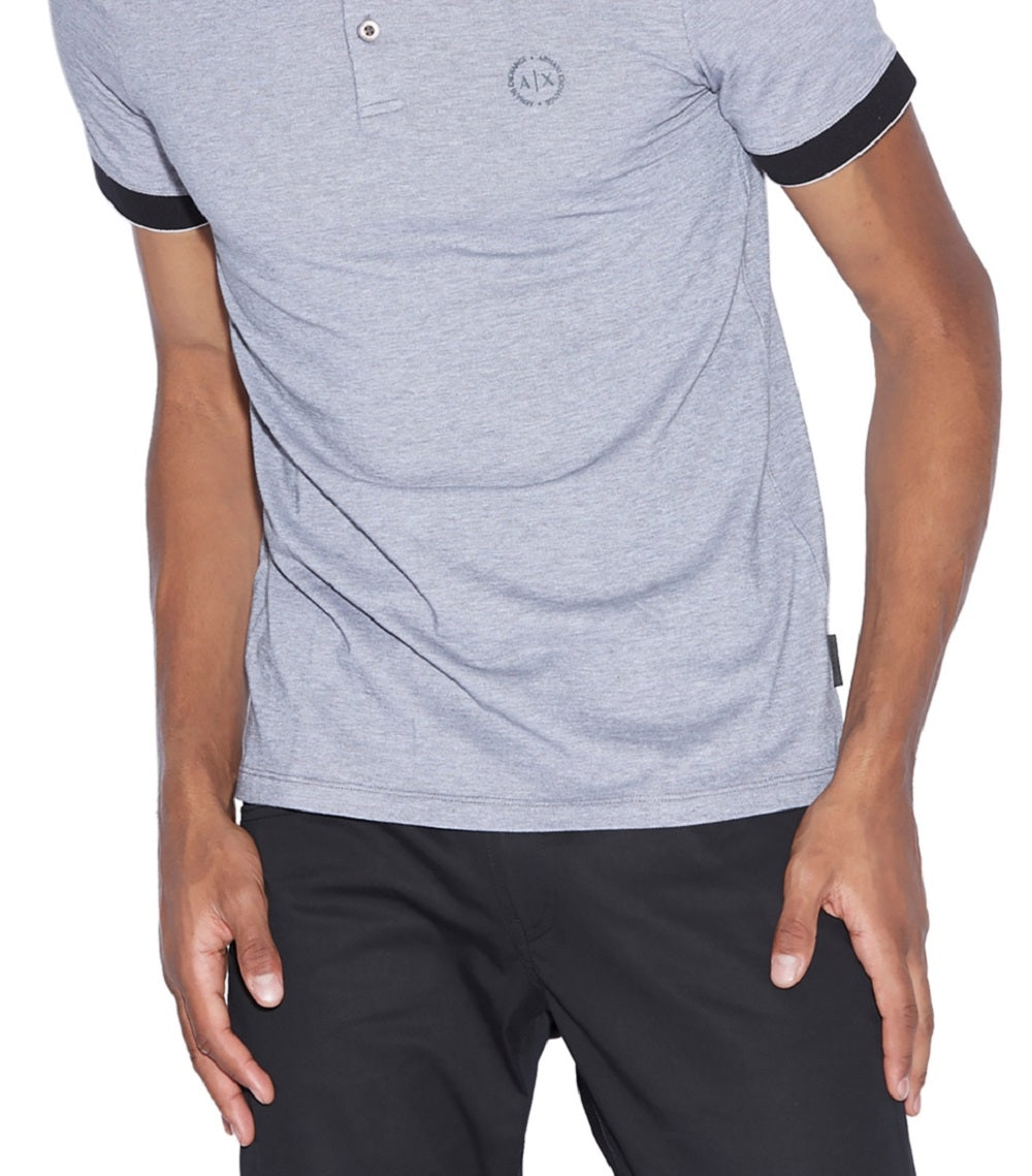 A|X Armani Exchange Men's Heathered Piqué Polo T-Shirt Black Size X-Large