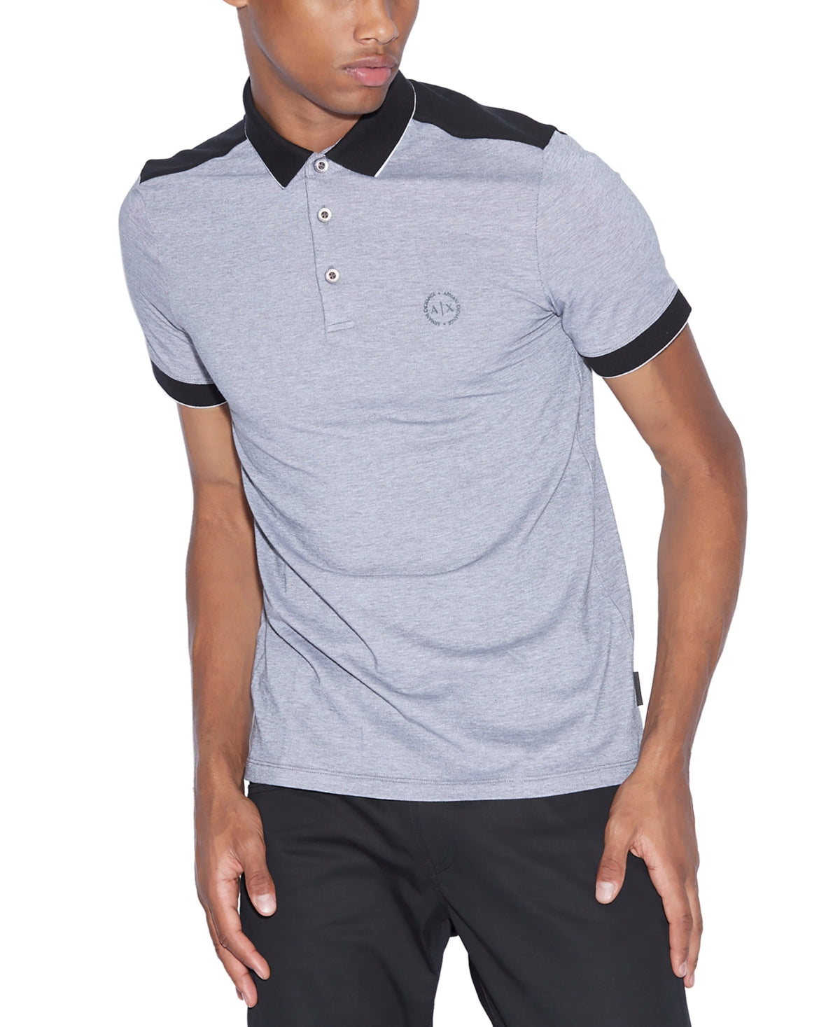 A|X Armani Exchange Men's Heathered Piqué Polo T-Shirt Black Size X-Large