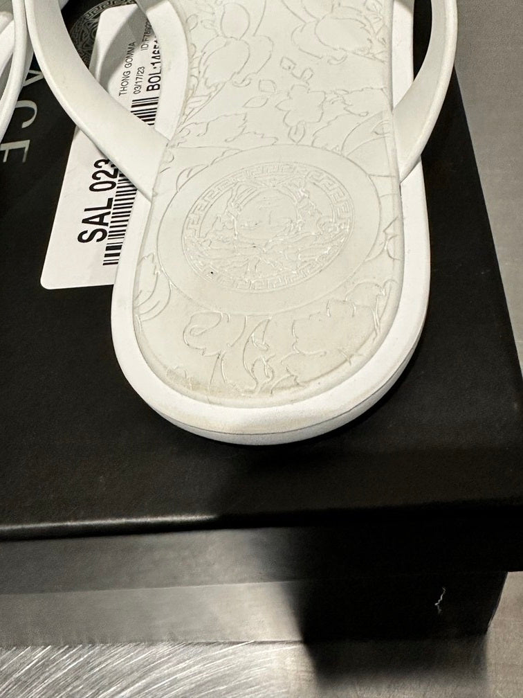 Versace Women's Medusa Head Motif Flip-Flops White Size 8.5