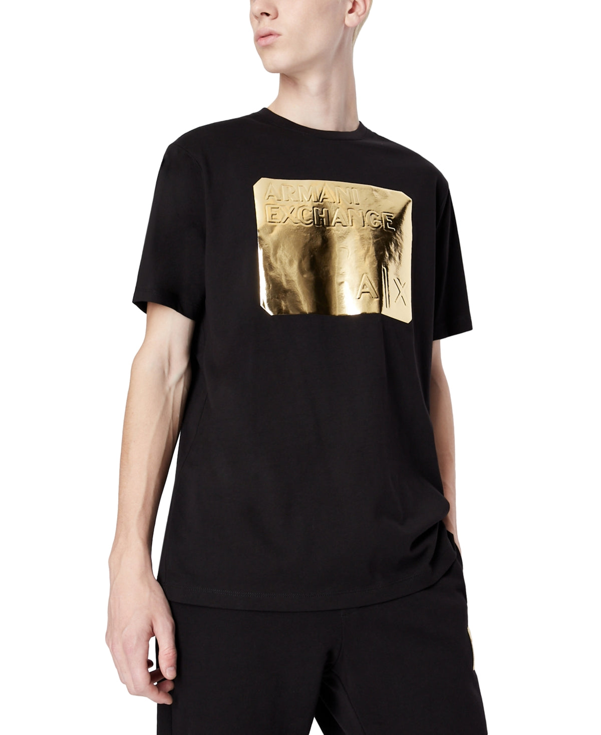 A|X Armani Exchange Men's Metallic Embossed Logo Graphic T-Shirt Black Size Large