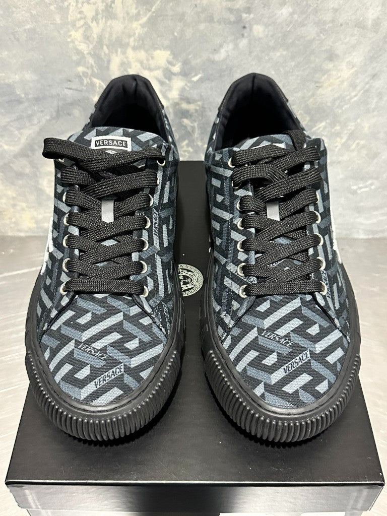 Versace Men's La Greca Lace Up Sneakers Black/Grey Size 14