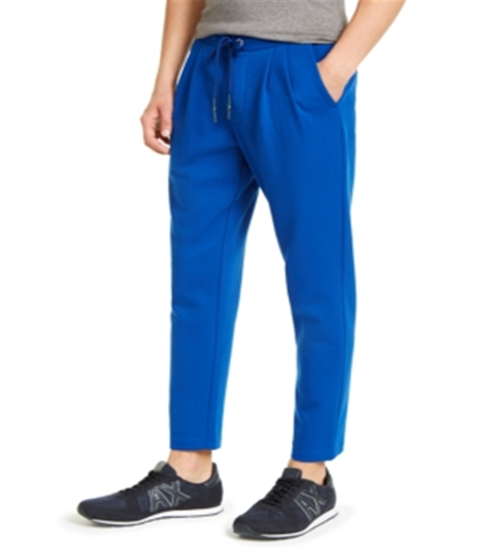 AX Armani Exchange Men's Athletic Straight Fit Pleated Logo Print Sweatpants Blue Size X-Large