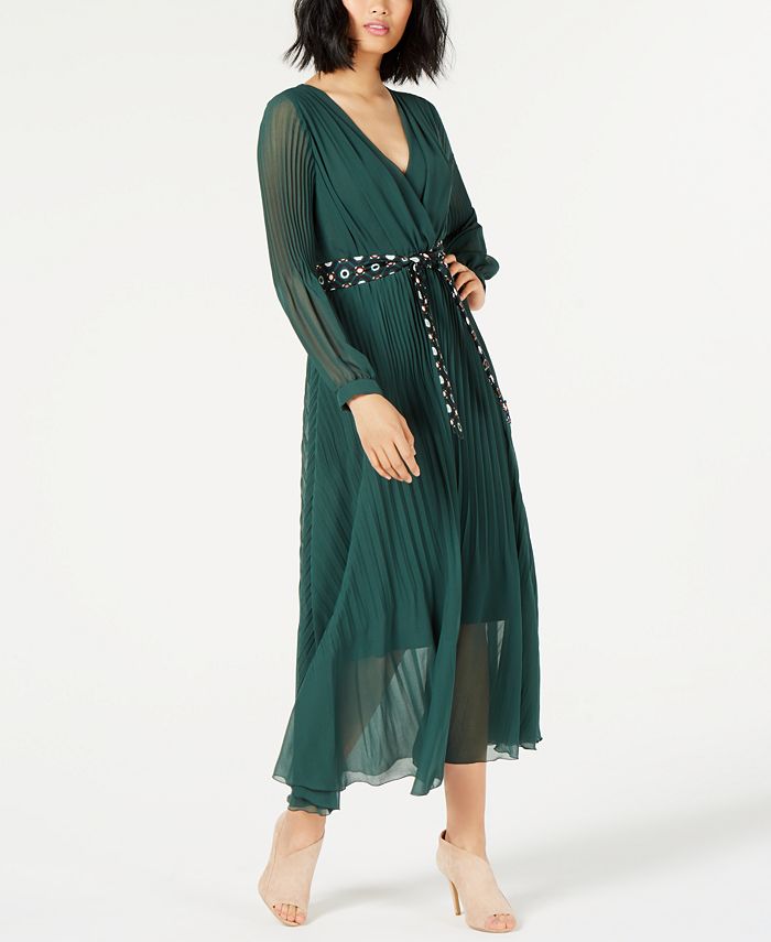 Marella Women's Pleated Belted Maxi Dress Green Size 6