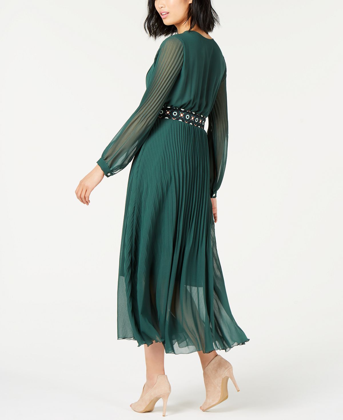 Marella Women's Pleated Belted Maxi Dress Green Size 6