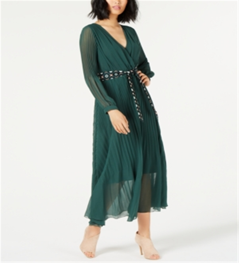 Marella Women's Pleated Belted Maxi Dress Green Size 6