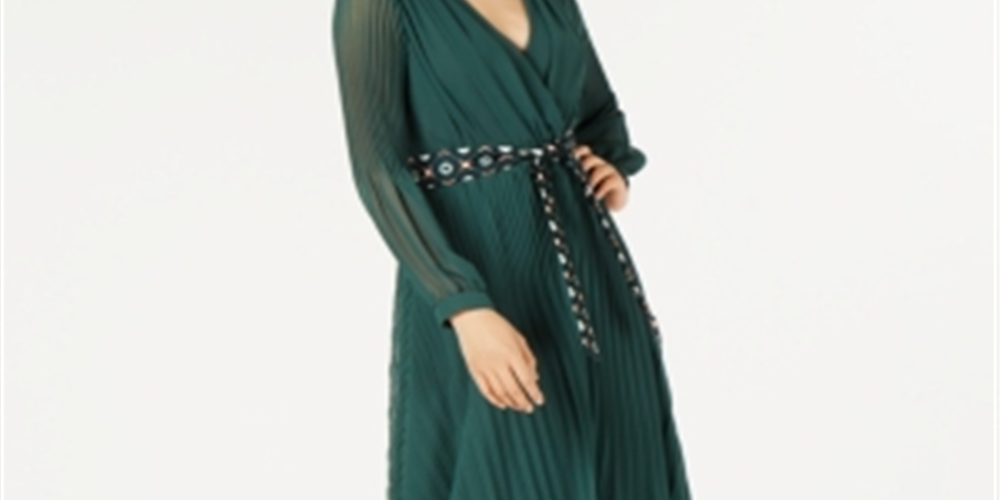Marella Women's Pleated Belted Maxi Dress Green Size 6