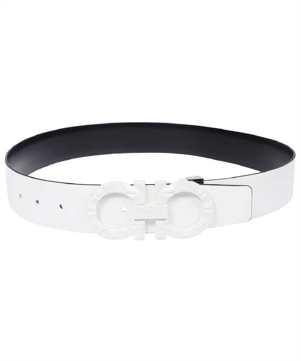 Salvatore Ferragamo Men's Double Gancini Buckle Reversible Leather Belt White Size 38