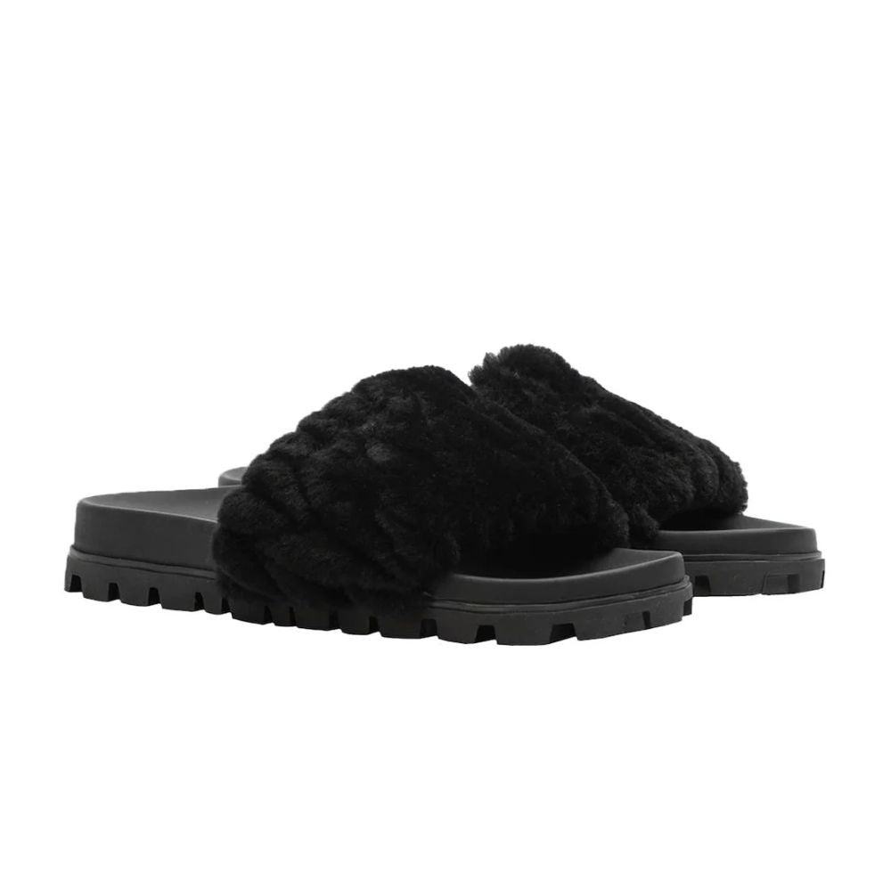 Miu Miu Women's Matelasse Shearling Slide Sandals Black Size 39
