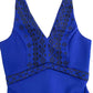 Guess - Women's Embroidered V Neck Scuba Knit Mini Sheath Dress