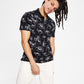 A|X Armani Exchange Men's Flower Print Polo Black Size Medium