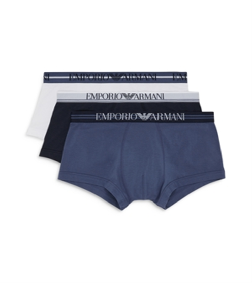Emporio Armani Men's Set Of 3 Knit Trunks Blue Size Medium