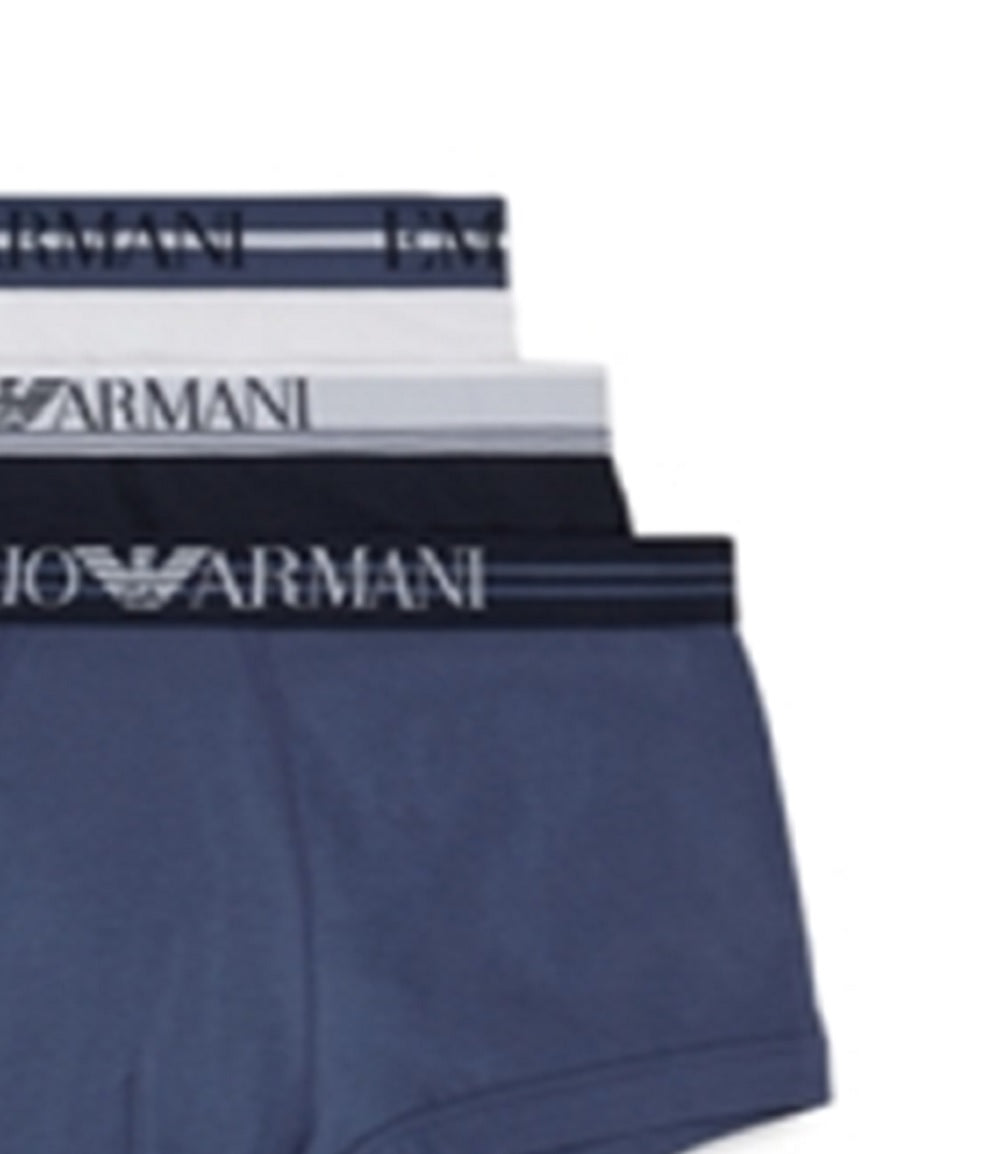 Emporio Armani Men's Set Of 3 Knit Trunks Blue Size Medium