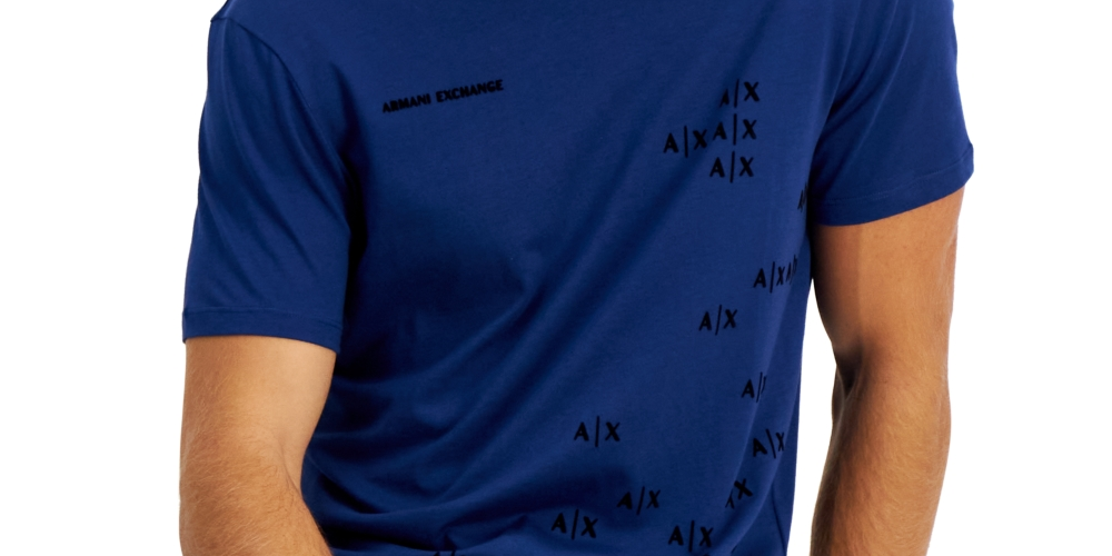 AX Armani Exchange Men's Crewneck Lettered Logo Short-Sleeve T-Shirt Blue Size M