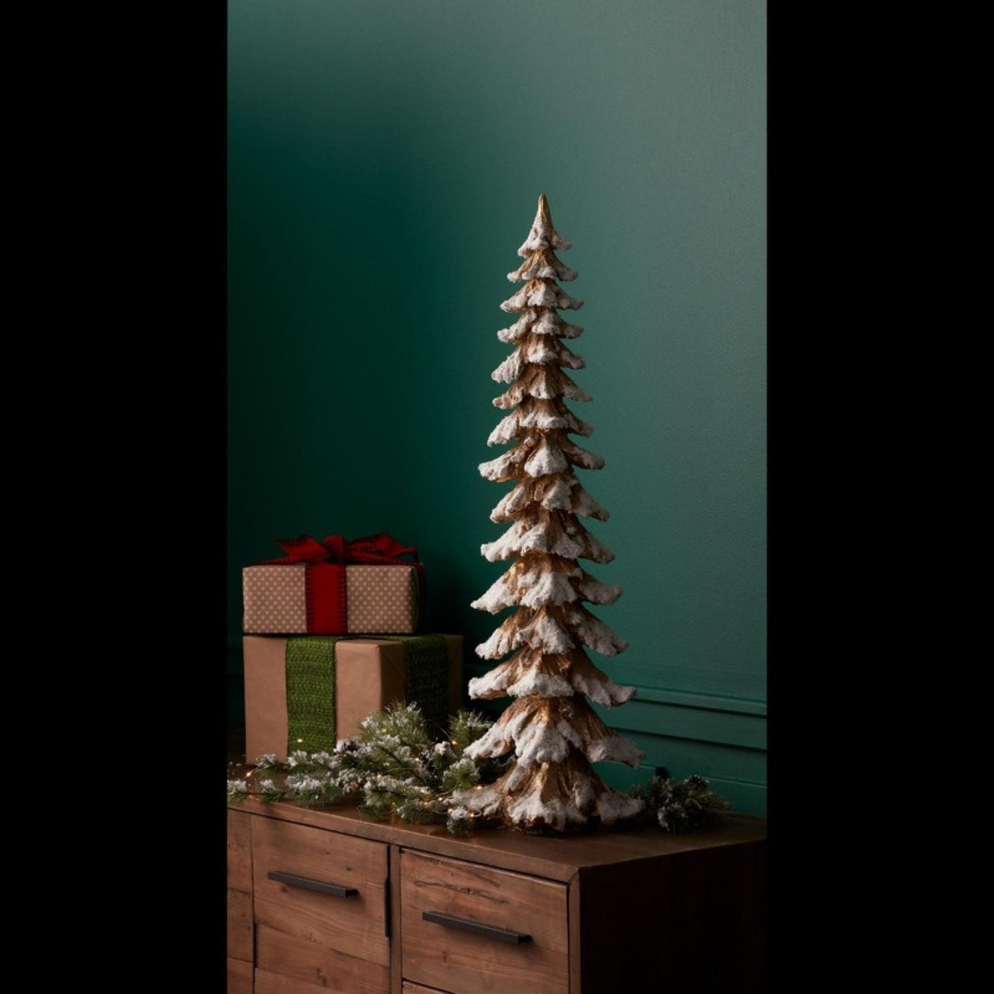 Gold Flocked Pine Tree 34.5"H