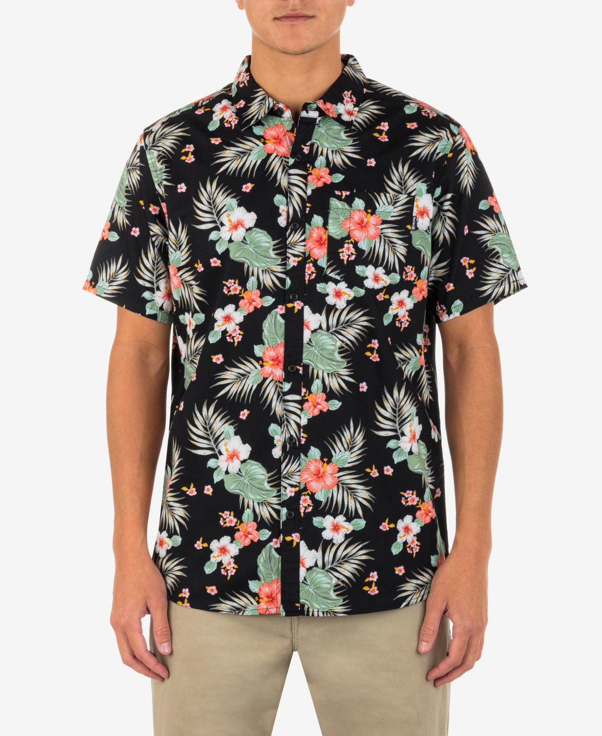 Hurley Men's Wedge Woven Short Sleeve Button-Up Shirt Black Size XX-Large