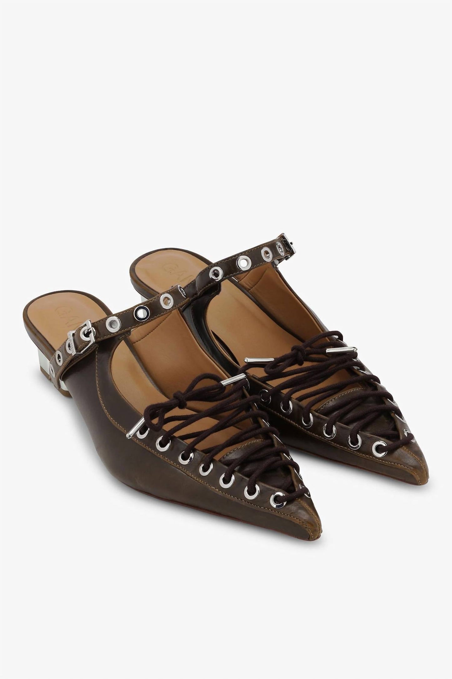 Ganni - Women's Eyelets Lace Up Mule