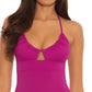 Becca Women's Stretch Moderate Coverage Convertible Color Code One Piece Swimsuit Purple Size Medium